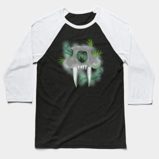 Saber Tooth Tiger Skull With Magical Swirling Mist Baseball T-Shirt